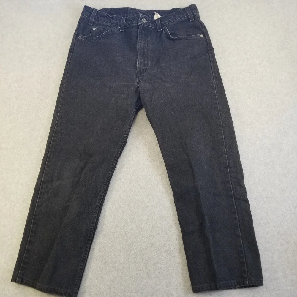 VTG Levi's 505‎ Jeans Mens 38x30 Fits 34x26 Black Orange Tab Hemmed Made in USA